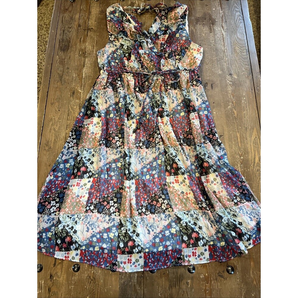 Jessica Simpson Maternity Patchwork Floral Boho Dress V-Neck Sleeveless Sz M